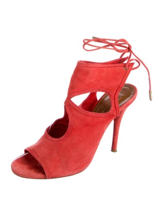 Aquazzura Suede Cutout Accent T-Strap Pumps