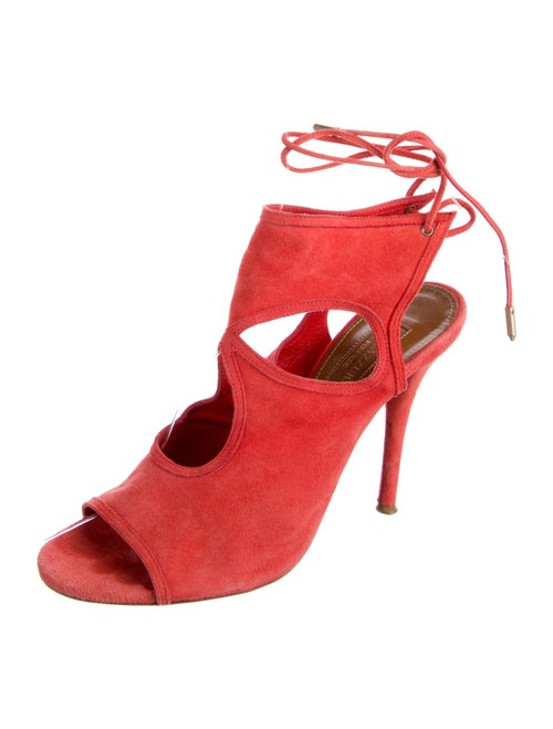 Aquazzura Suede Cutout Accent T-Strap Pumps