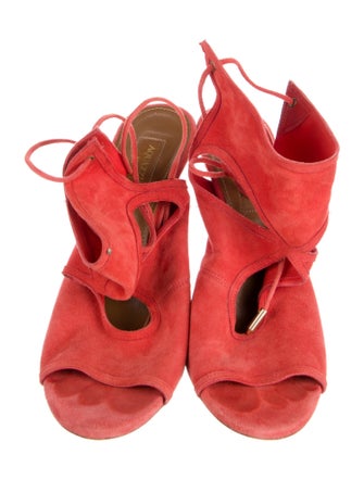 Aquazzura Suede Cutout Accent T-Strap Pumps