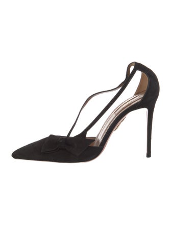 Aquazzura Suede Bow Accents D'Orsay Pumps