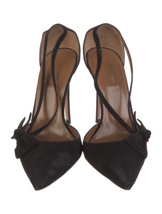 Aquazzura Suede Bow Accents D'Orsay Pumps