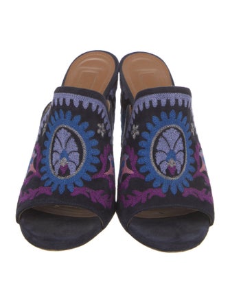 Aquazzura Suede Floral Print Mules