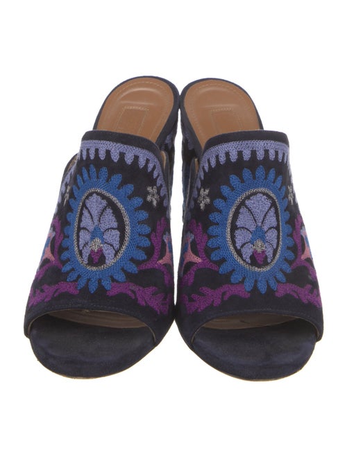 Aquazzura Suede Floral Print Mules