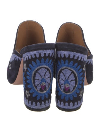 Aquazzura Suede Floral Print Mules