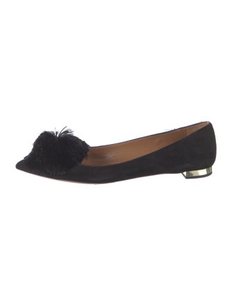 Aquazzura Suede Pom-Pom Embellishments Flats