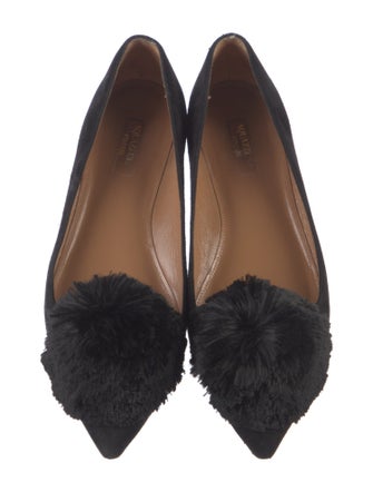 Aquazzura Suede Pom-Pom Embellishments Flats