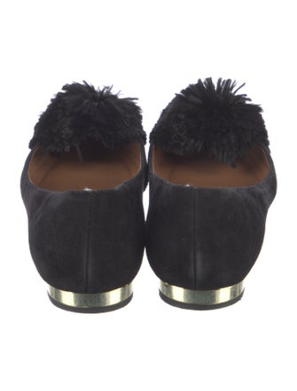 Aquazzura Suede Pom-Pom Embellishments Flats
