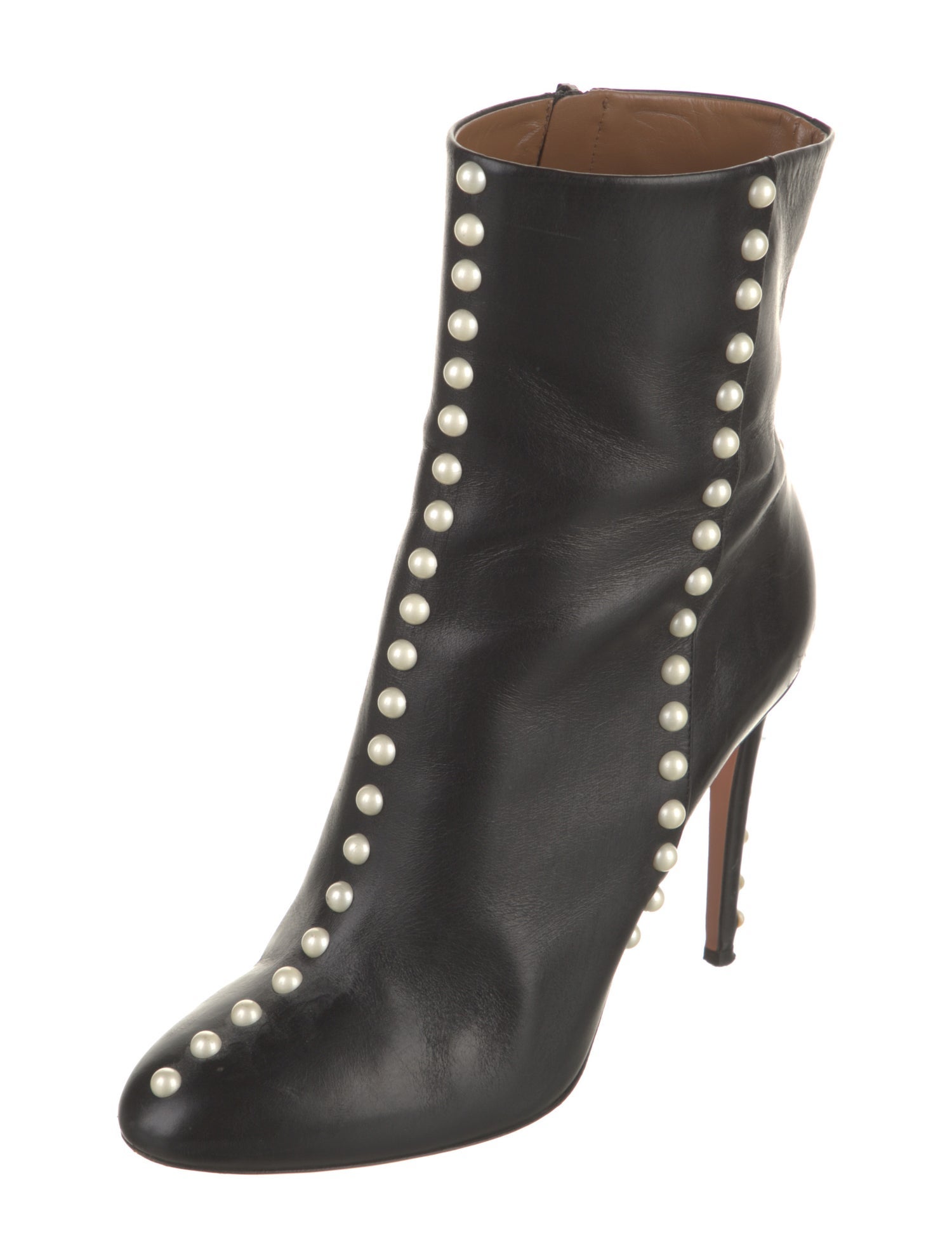 Aquazzura Leather Studded Accents Lace-Up Boots