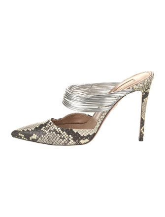 Aquazzura Snakeskin Animal Print Mules