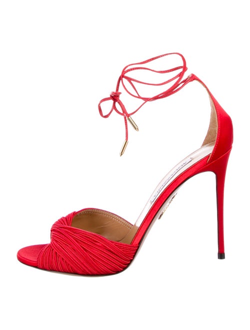 Aquazzura Satin Leather Trim Embellishment Sandals