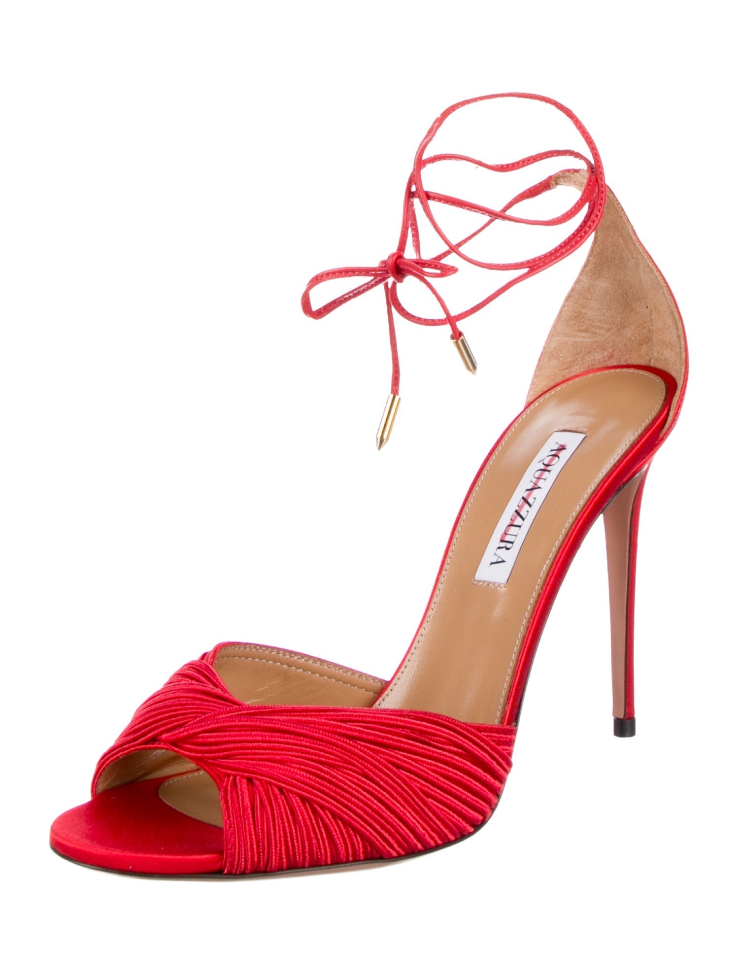Aquazzura Satin Leather Trim Embellishment Sandals