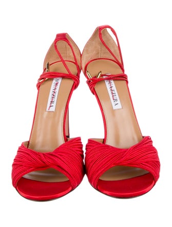 Aquazzura Satin Leather Trim Embellishment Sandals