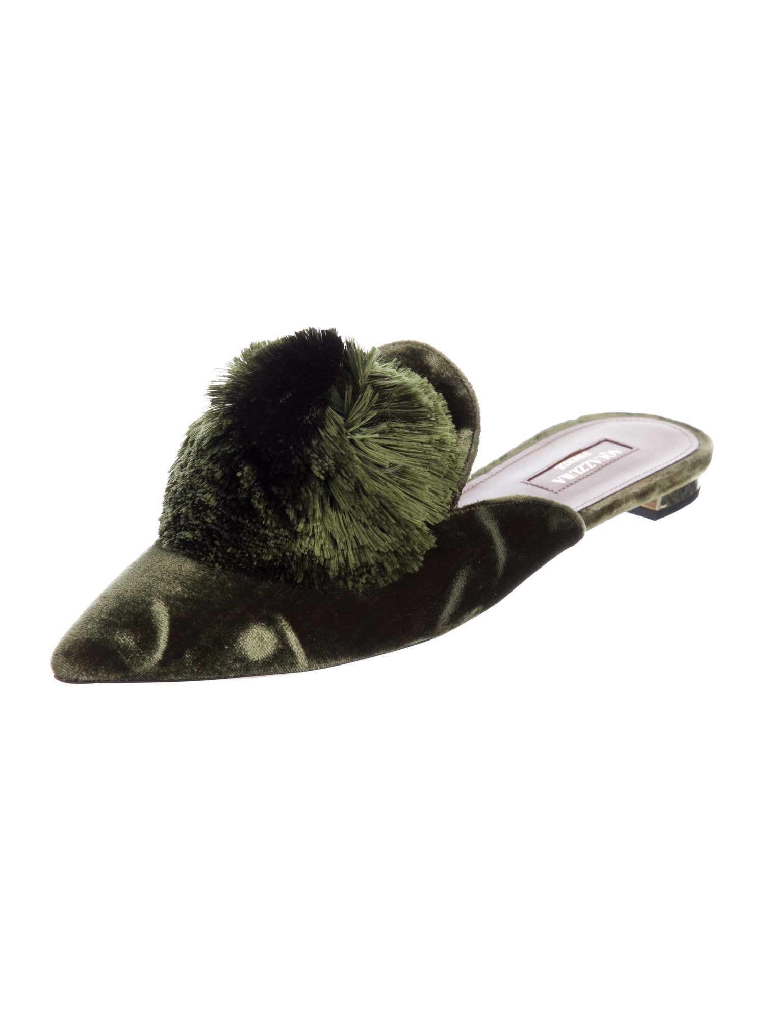 Aquazzura Velvet Pom-Pom Embellishments Mules