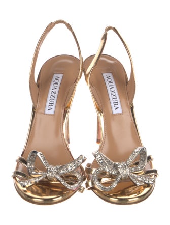 Aquazzura Leather Bow Accents Slingback Sandals