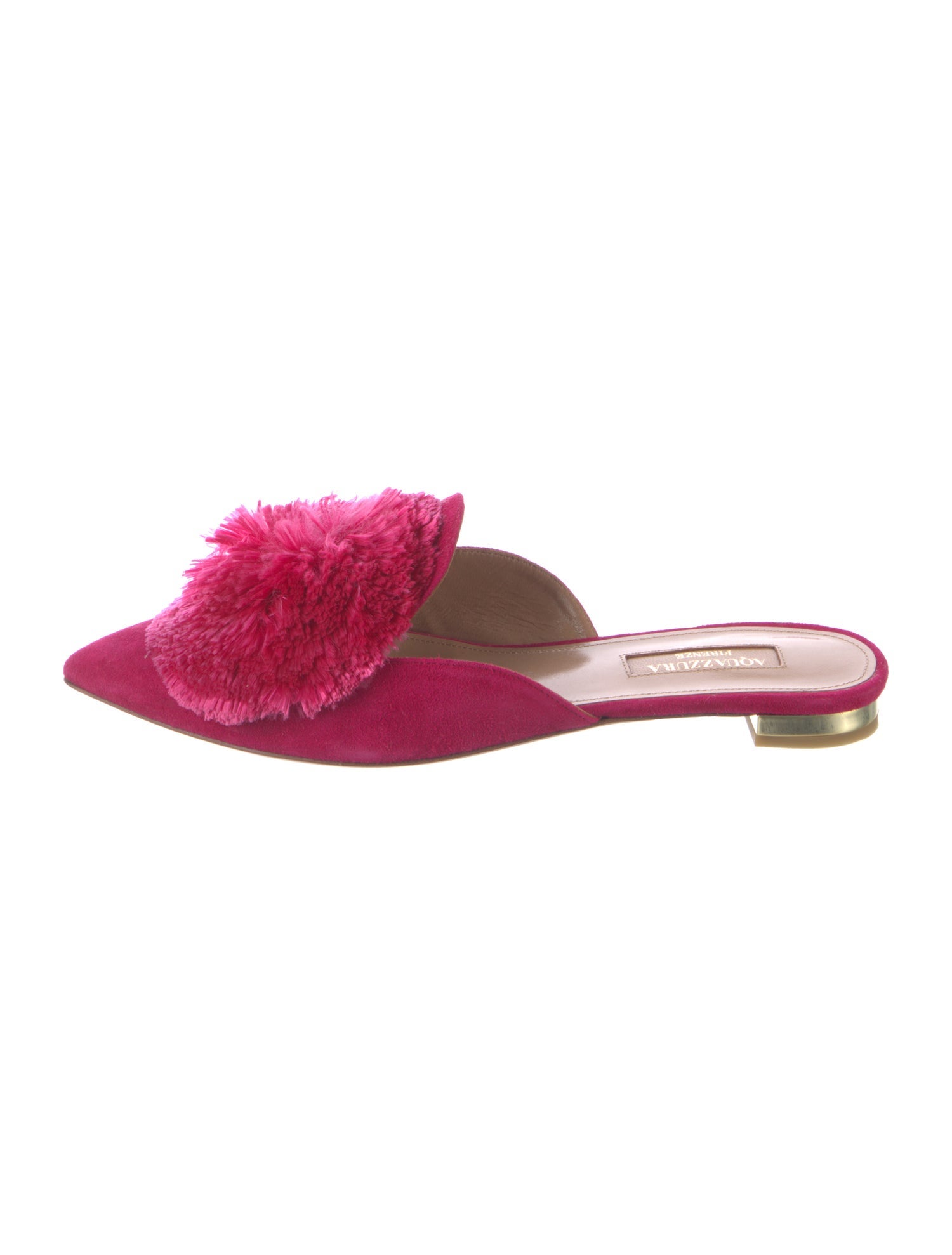Aquazzura Suede Pom-Pom Embellishments Slides w/ Tags