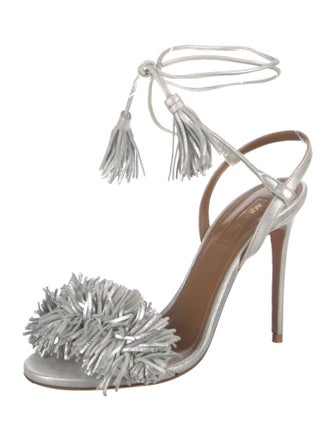 Aquazzura Leather Tassel Accents Sandals