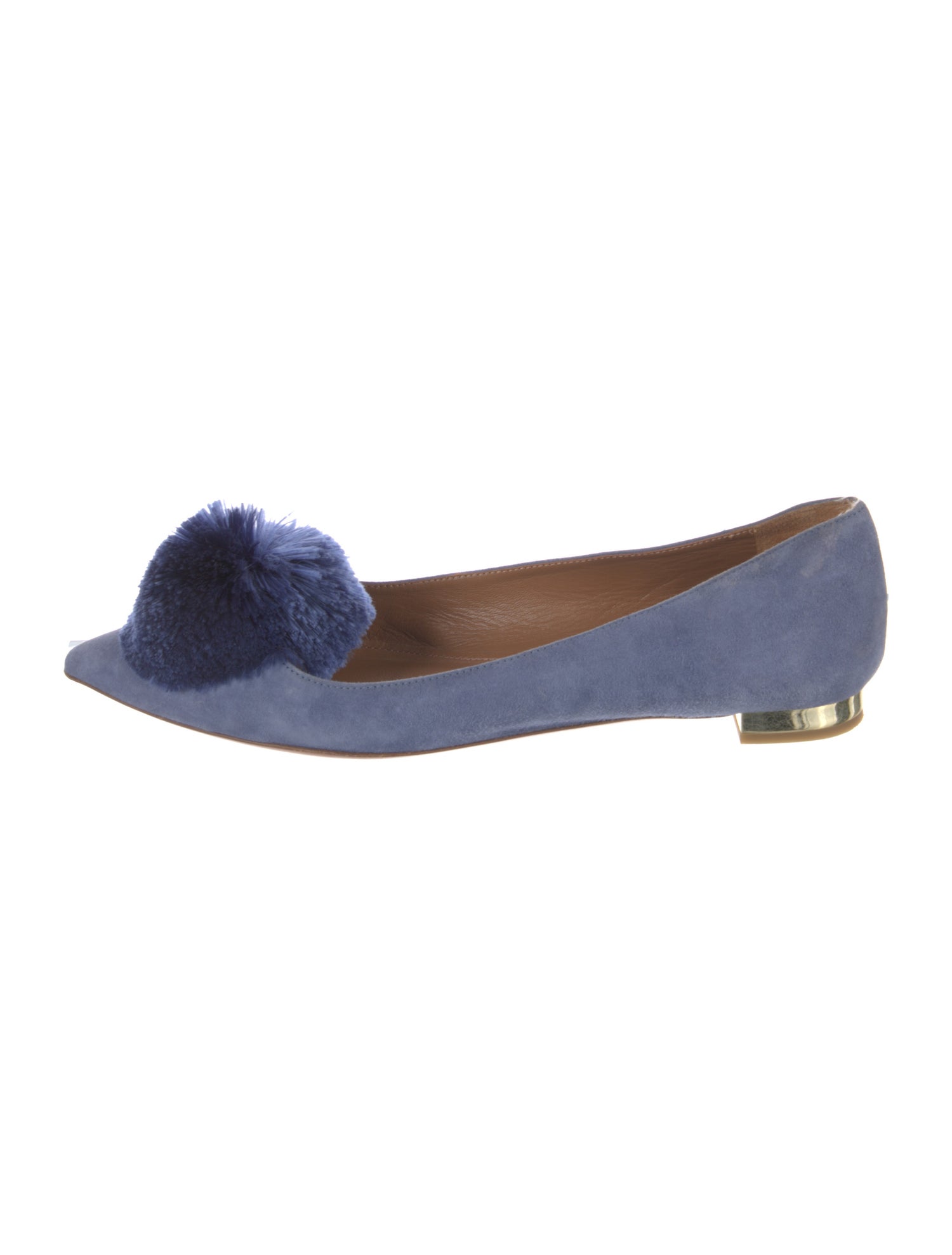 Aquazzura Suede Pom-Pom Embellishments Flats