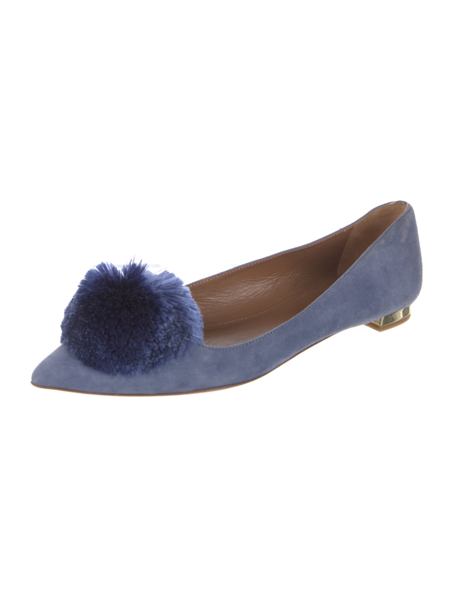 Aquazzura Suede Pom-Pom Embellishments Flats