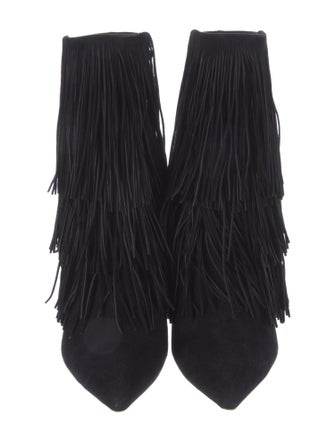 Aquazzura Suede Fringe Trim Accent Sock Boots
