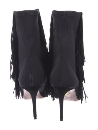 Aquazzura Suede Fringe Trim Accent Sock Boots