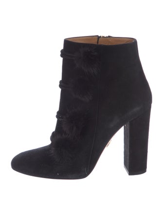 Aquazzura Suede Fur Trim Lace-Up Boots