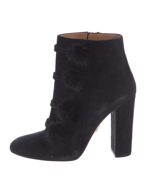 Aquazzura Suede Fur Trim Lace-Up Boots