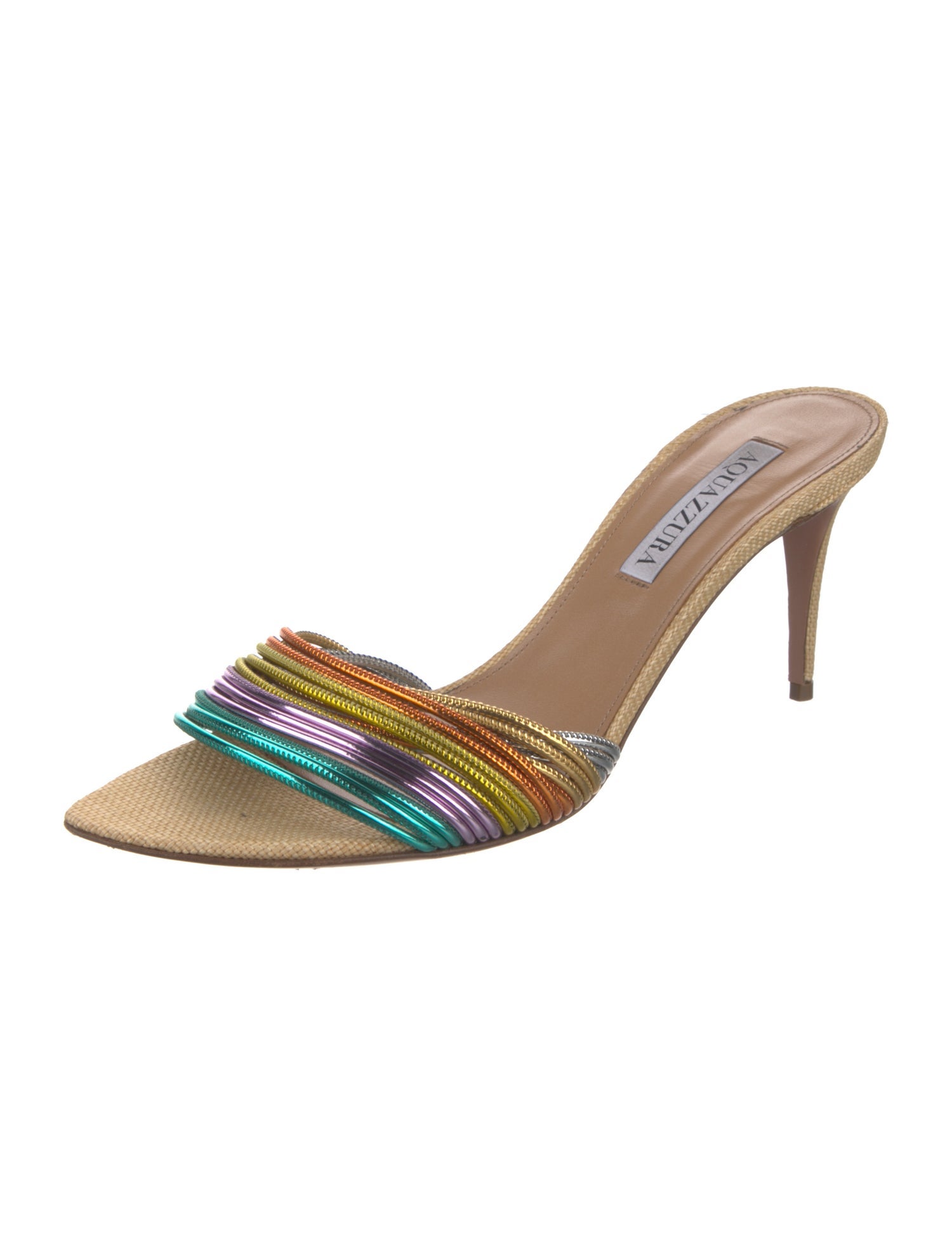 Aquazzura Leather Colorblock Pattern Slides