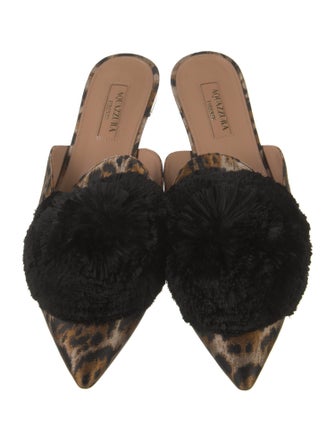 Aquazzura Floral Print Pom-Pom Embellishments Mules