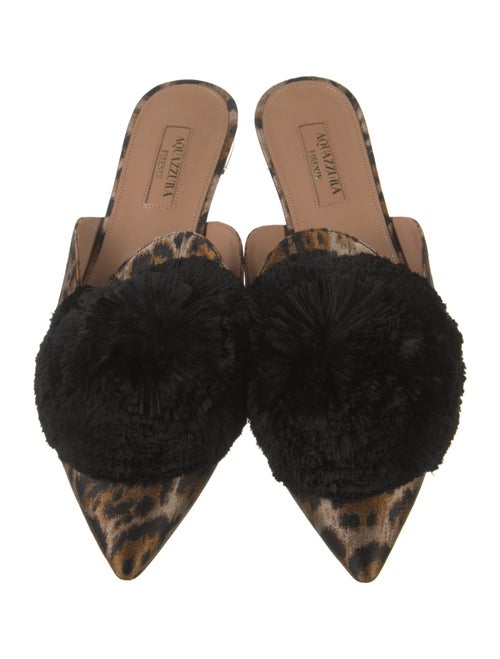 Aquazzura Floral Print Pom-Pom Embellishments Mules