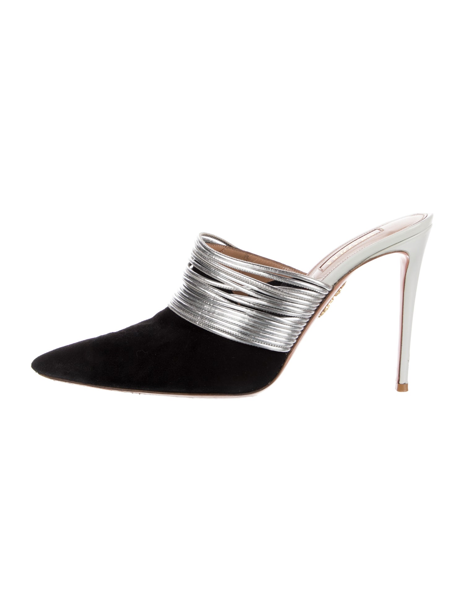 Aquazzura Suede Colorblock Pattern Mules