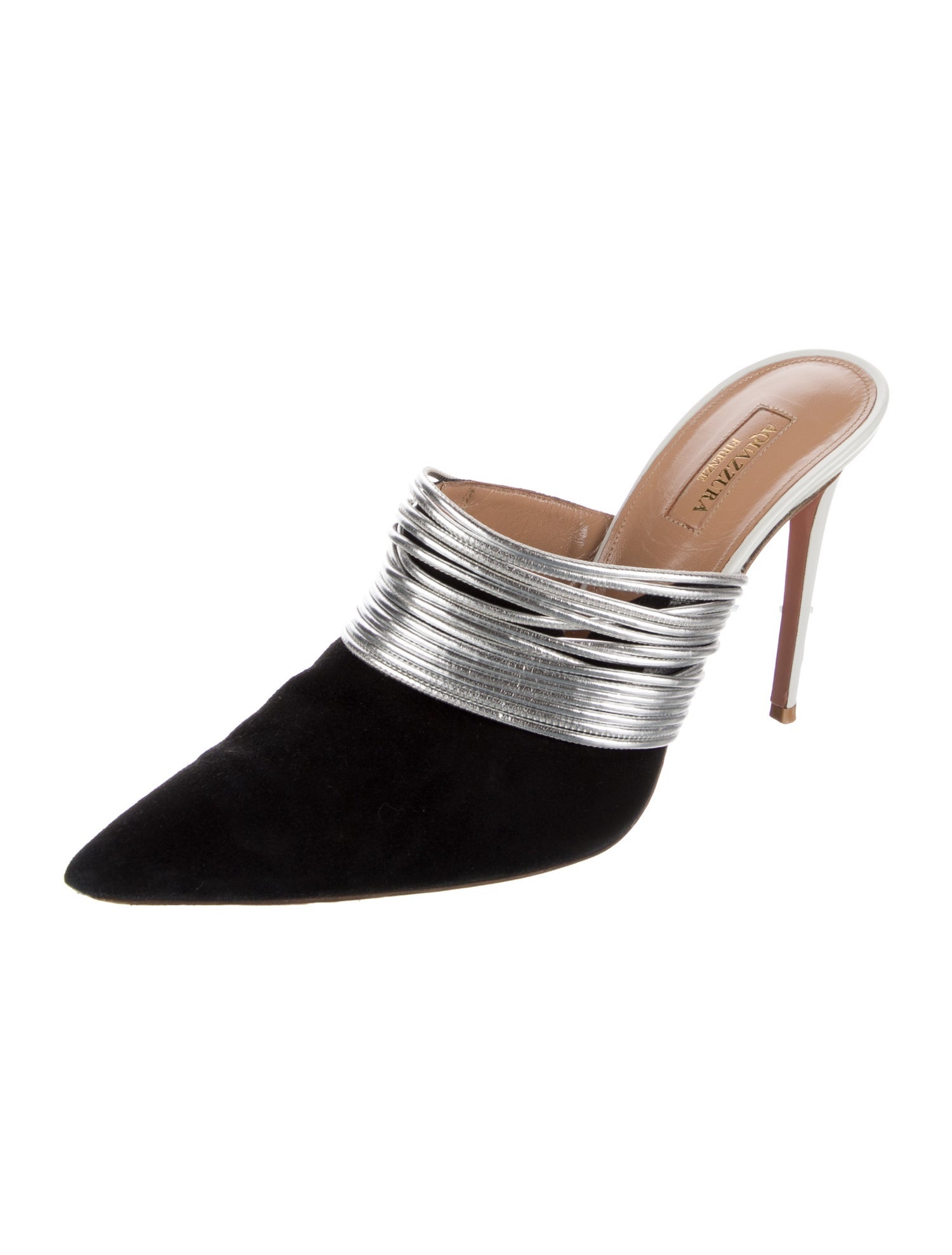 Aquazzura Suede Colorblock Pattern Mules