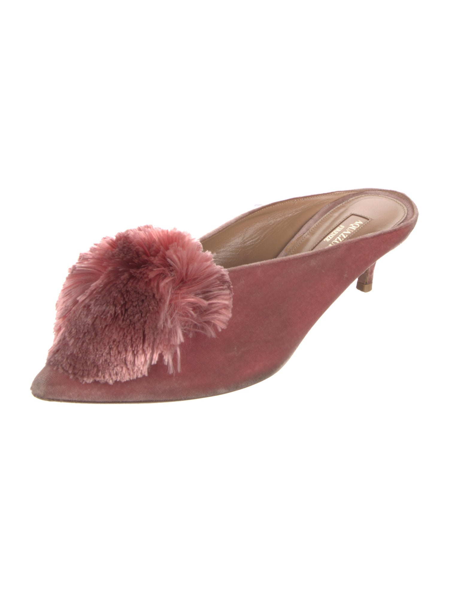 Aquazzura Velvet Pom-Pom Embellishments Mules