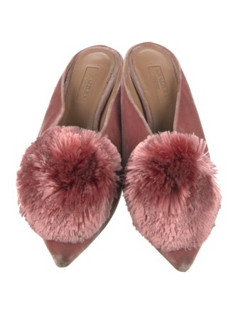 Aquazzura Velvet Pom-Pom Embellishments Mules
