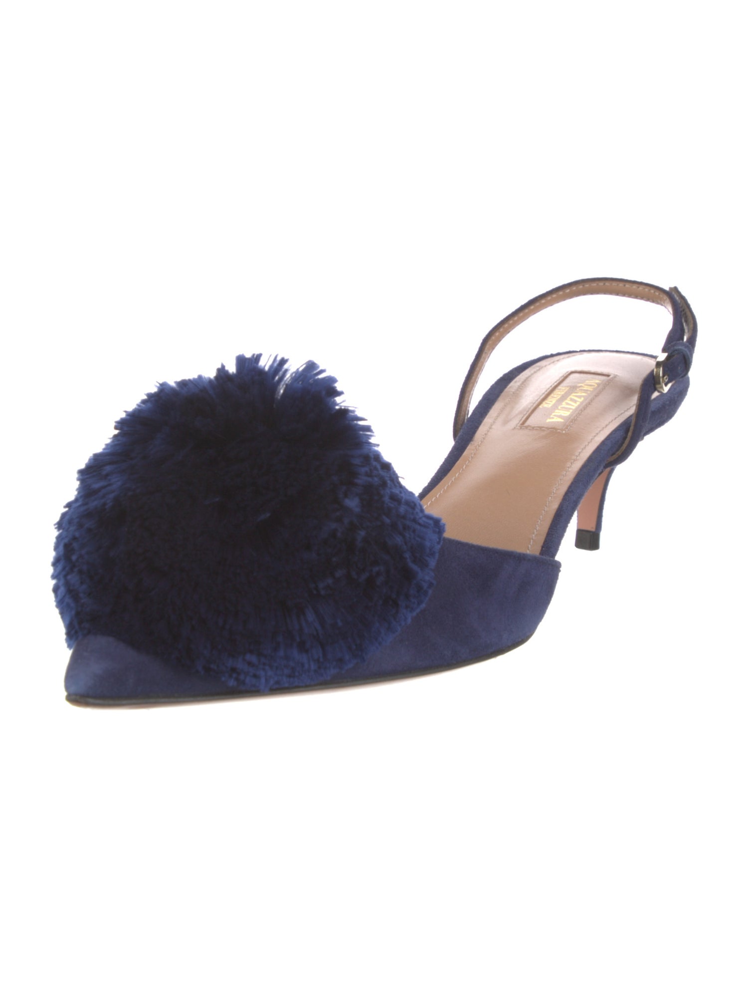 Aquazzura Suede Pom-Pom Embellishments Slingback Pumps