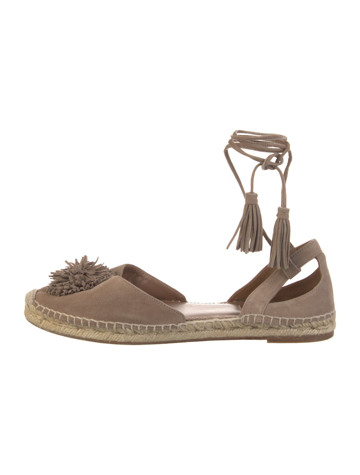 Aquazzura Suede Pom-Pom Embellishments Espadrilles