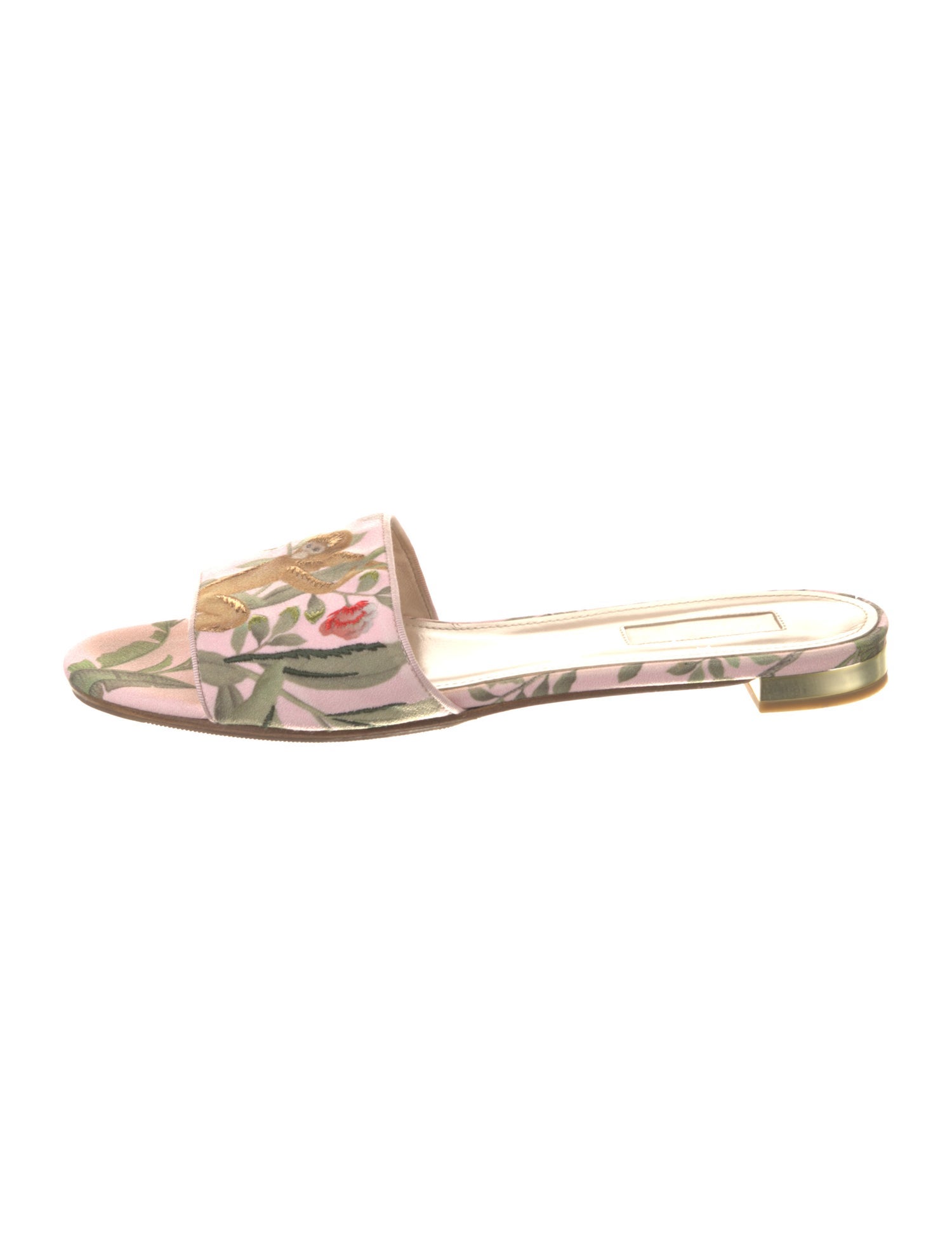 Aquazzura Floral Print Embroidered Accent Slides