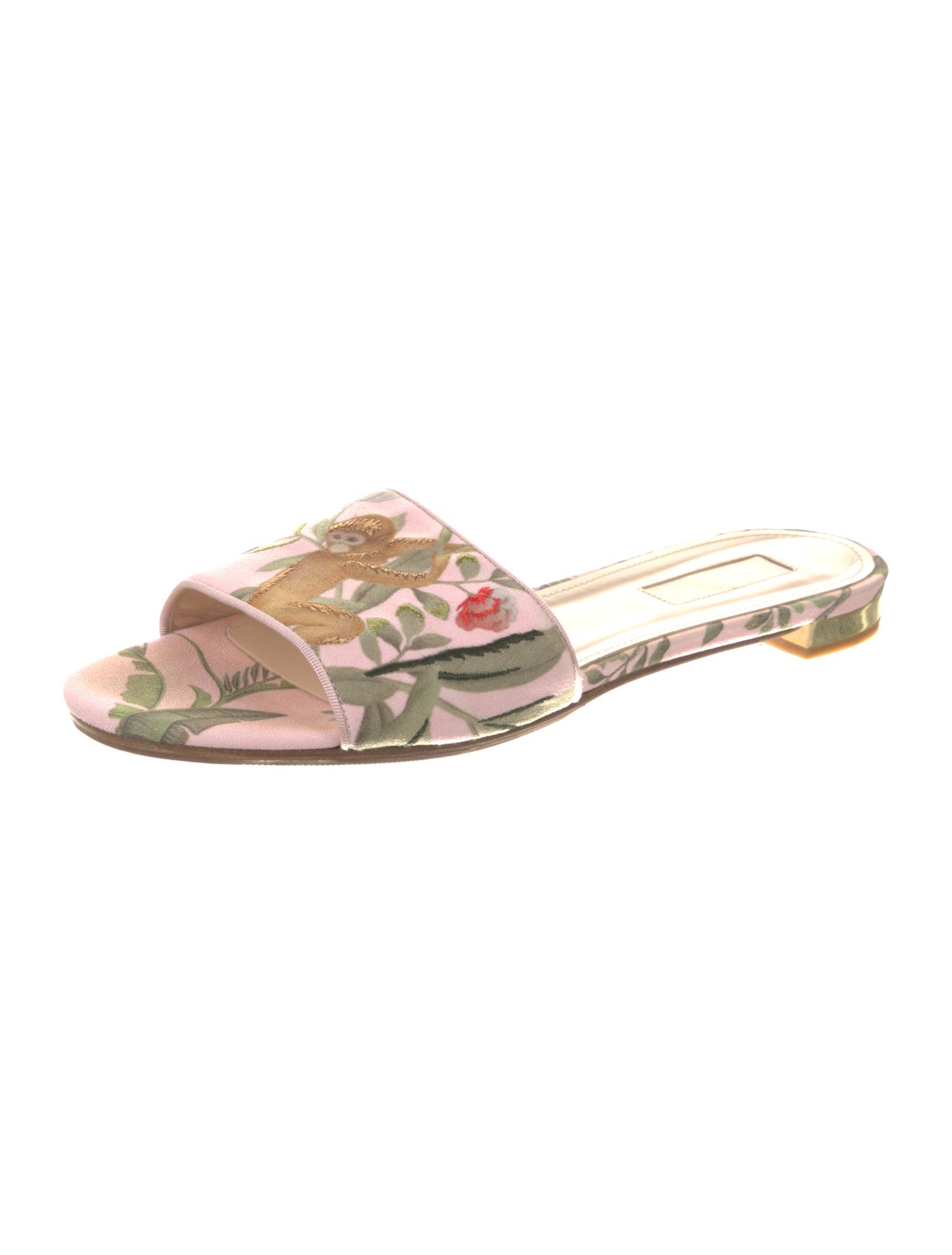 Aquazzura Floral Print Embroidered Accent Slides