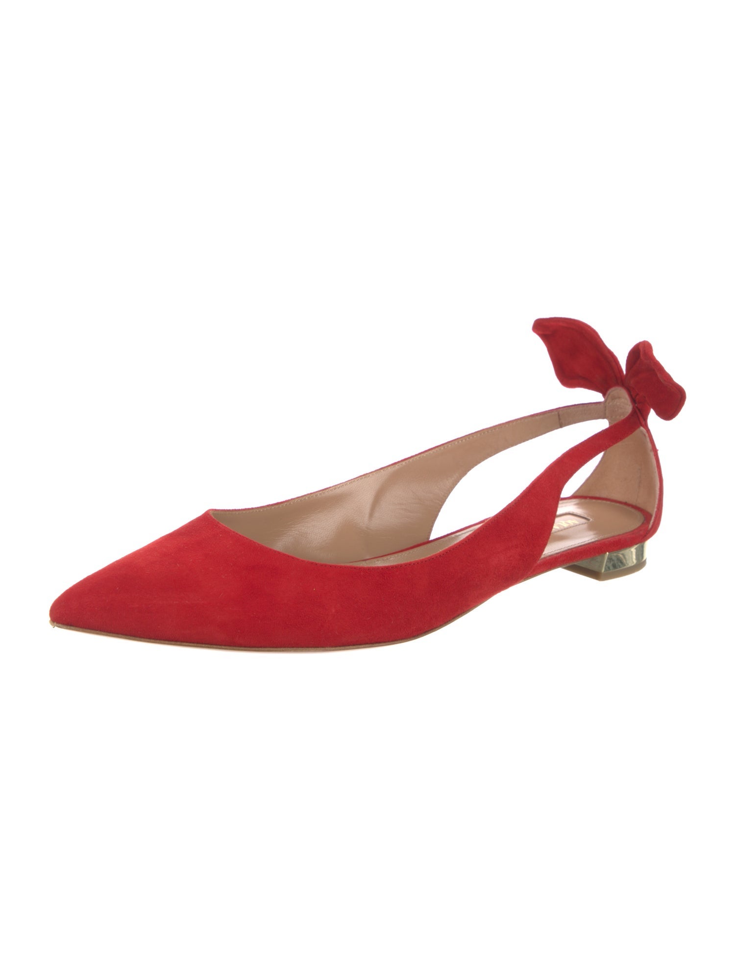 Aquazzura Suede Bow Accents Slingback Flats