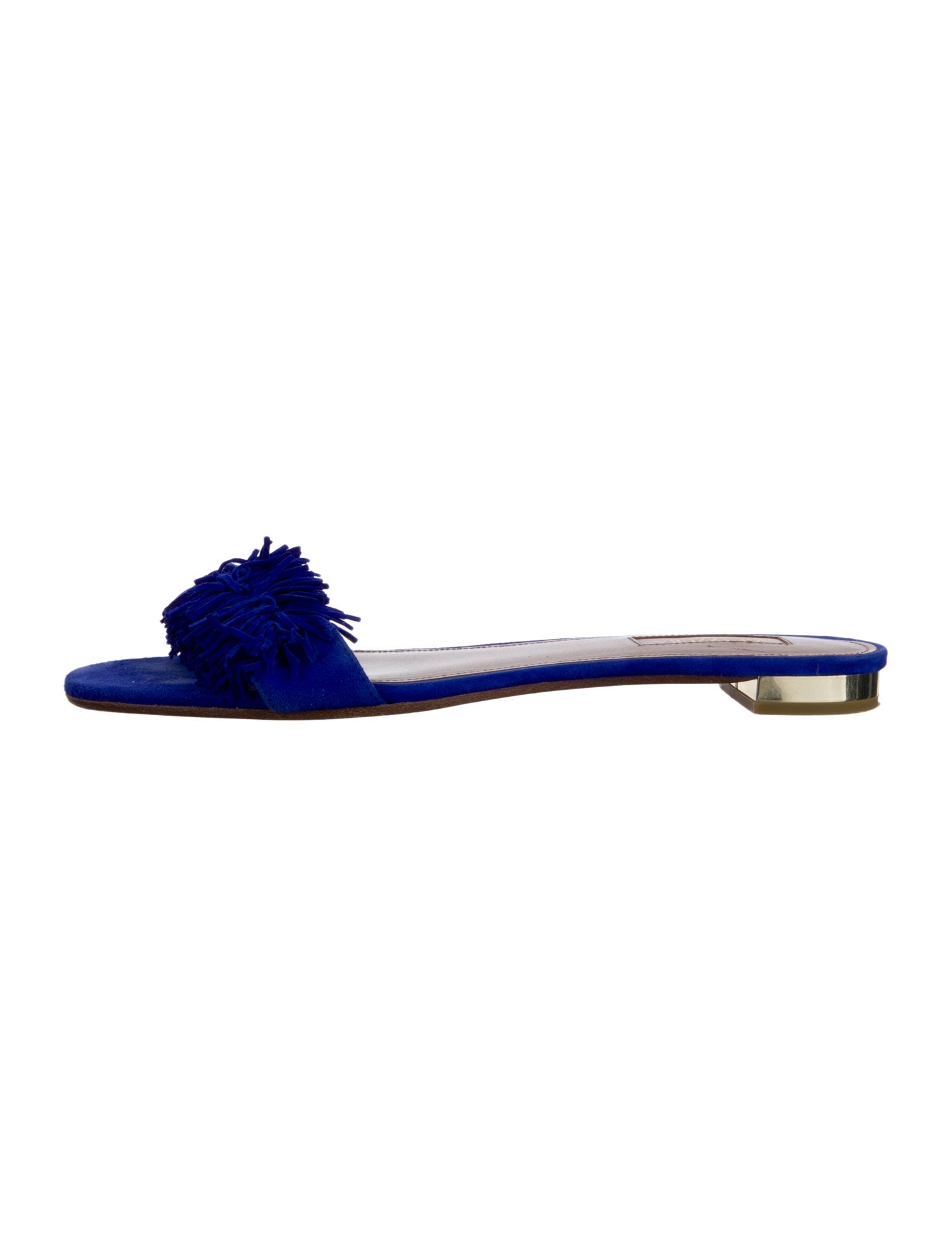 Aquazzura Suede Fringe Trim Accent Slides