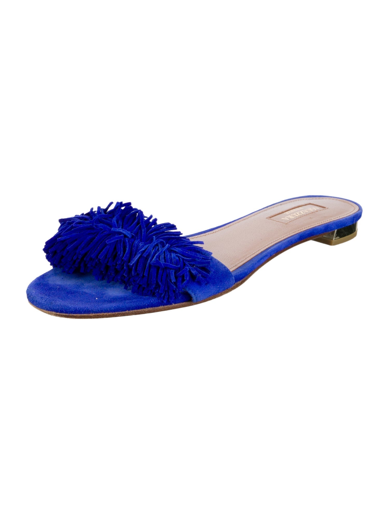 Aquazzura Suede Fringe Trim Accent Slides
