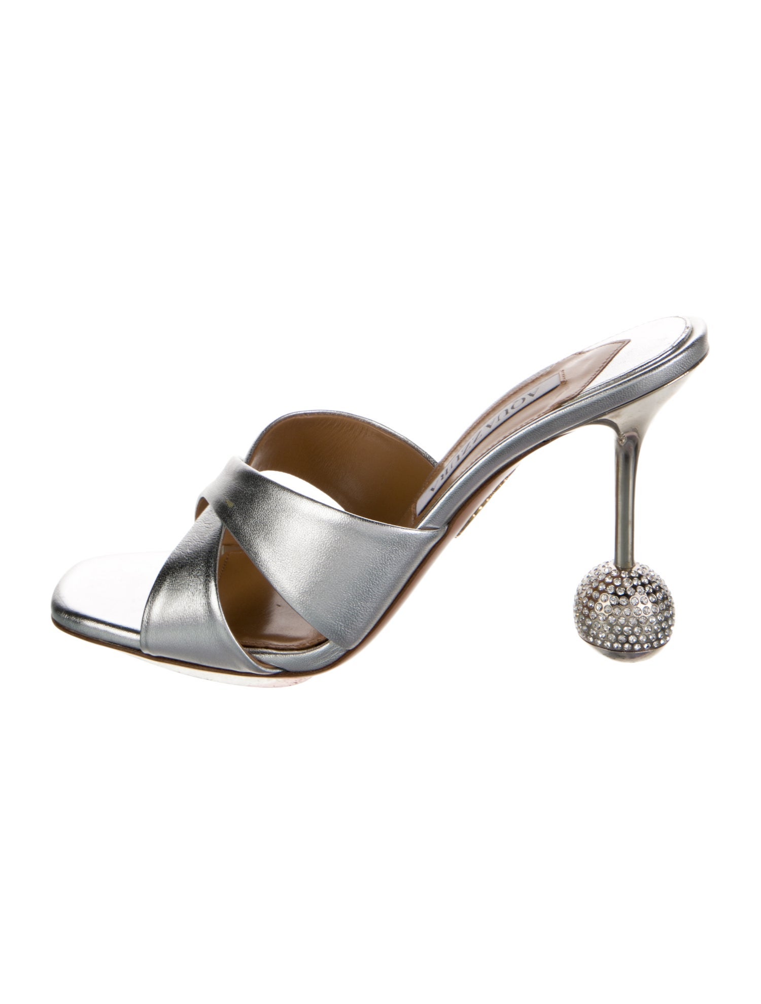 Aquazzura Leather Crystal Embellishments Slides