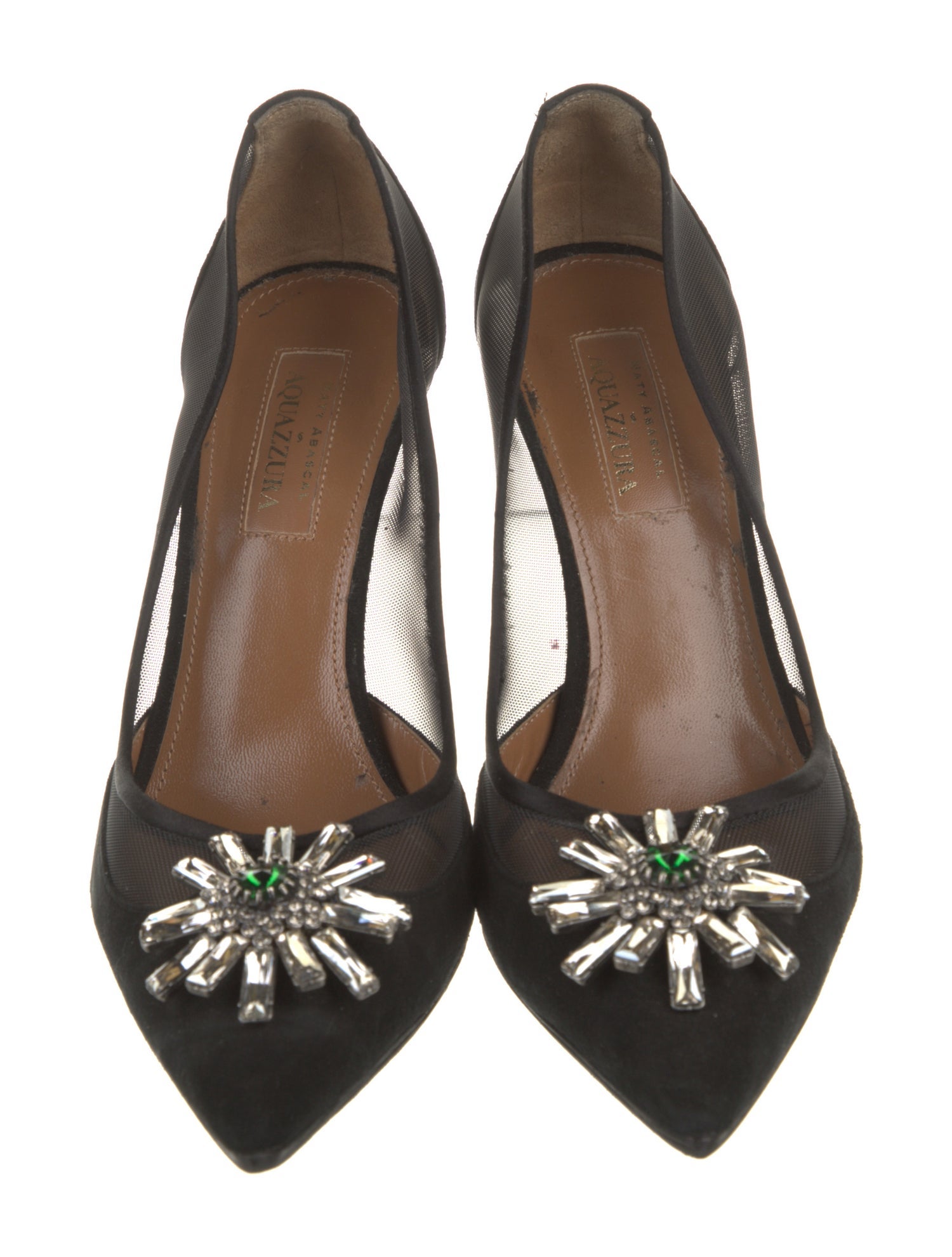 Aquazzura Suede Crystal Embellishments Pumps