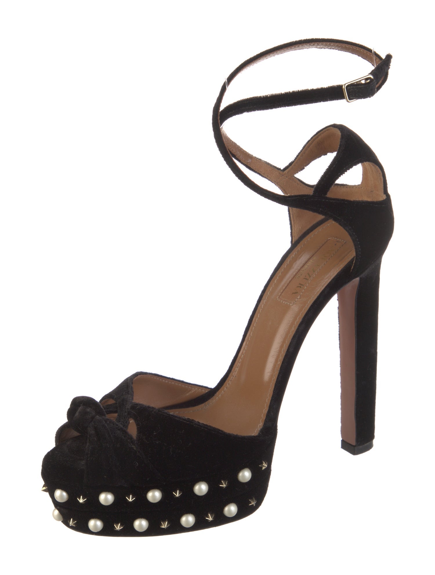 Aquazzura Velvet Studded Accents Sandals
