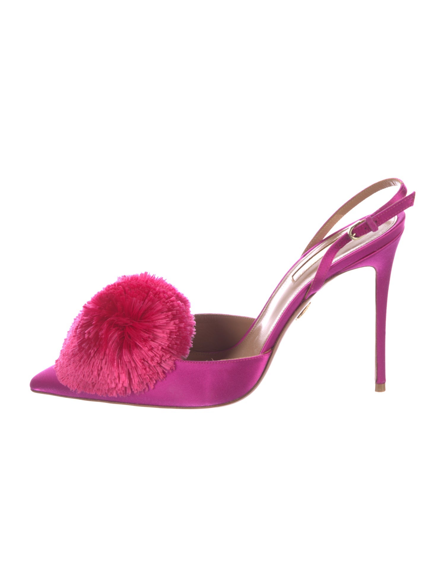 Aquazzura Satin Pom-Pom Embellishments Slingback Pumps