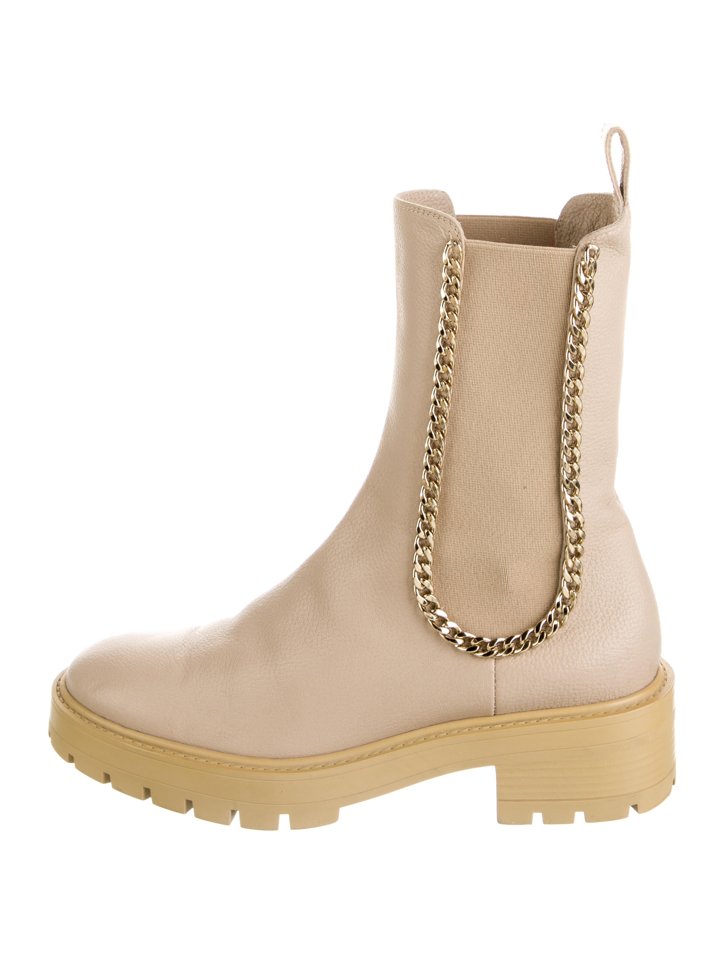 Aquazzura Leather Chain-Link Accents Chelsea Boots