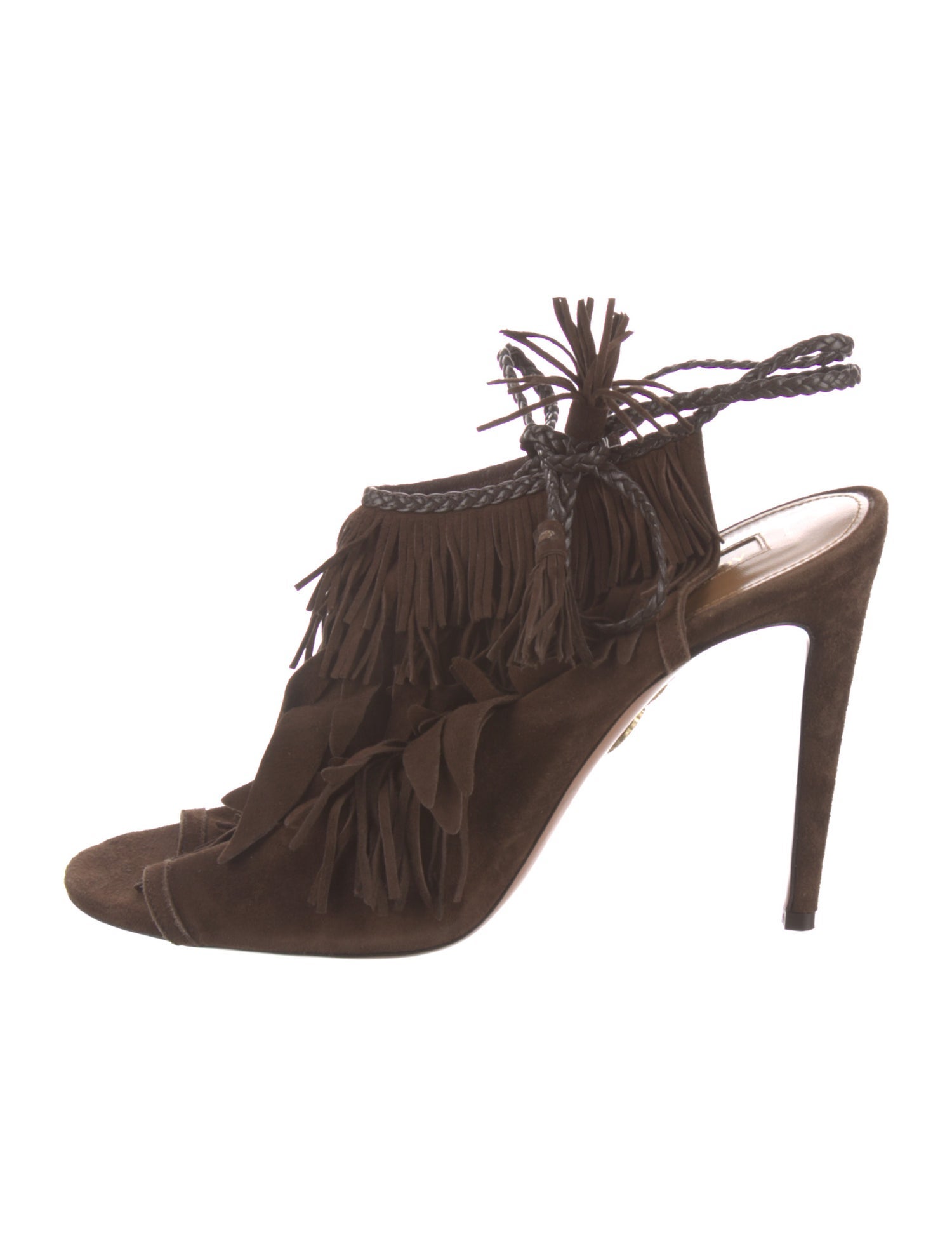 Aquazzura Suede Tassel Accents Slingback Sandals