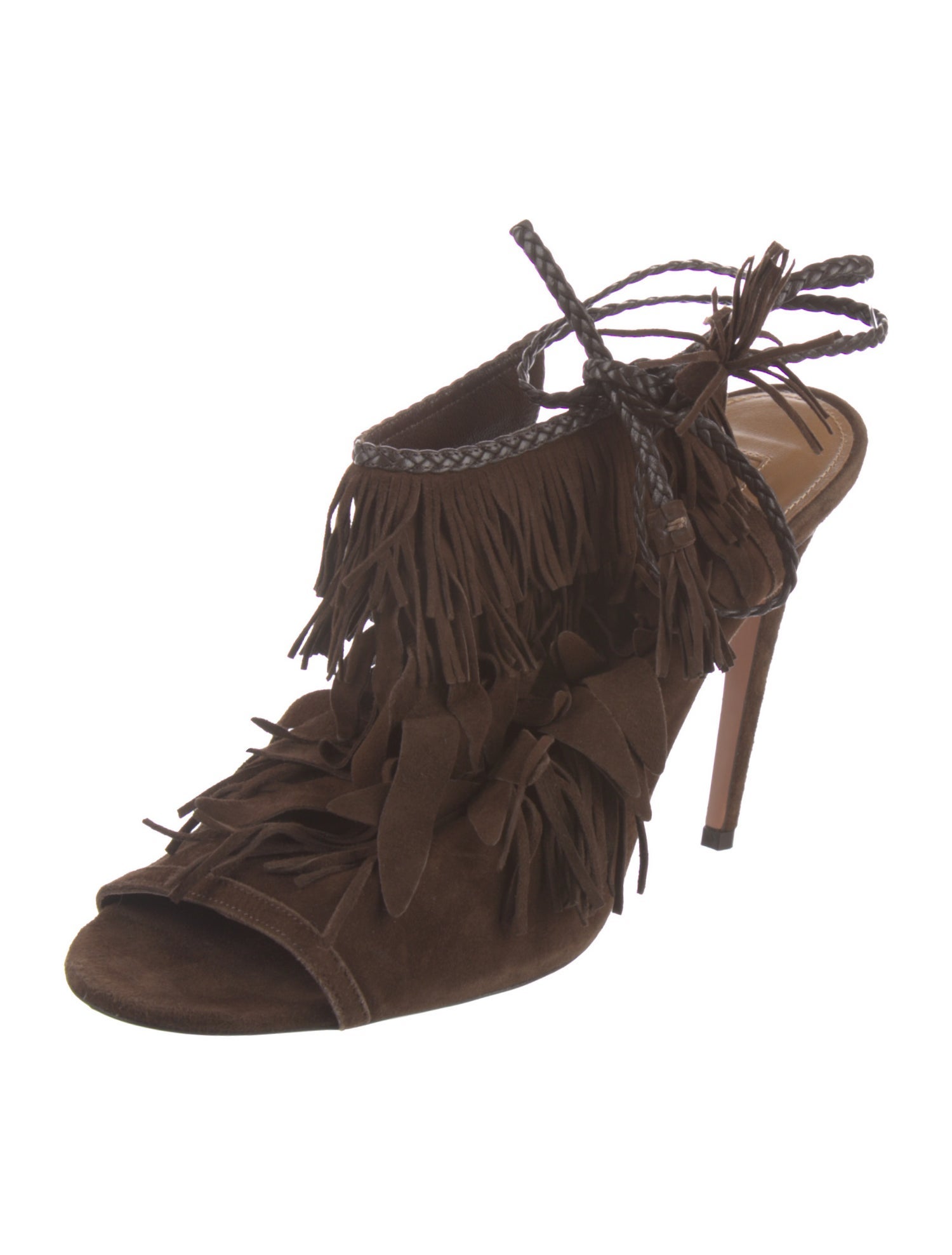 Aquazzura Suede Tassel Accents Slingback Sandals