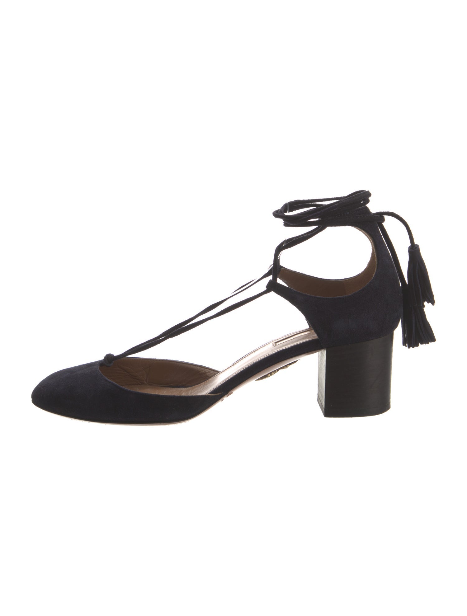 Aquazzura Suede Tassel Accents T-Strap Pumps