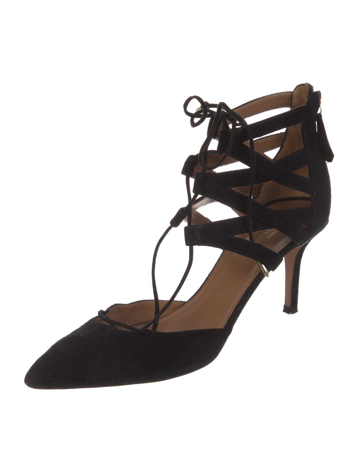 Aquazzura Suede Cutout Accent T-Strap Pumps
