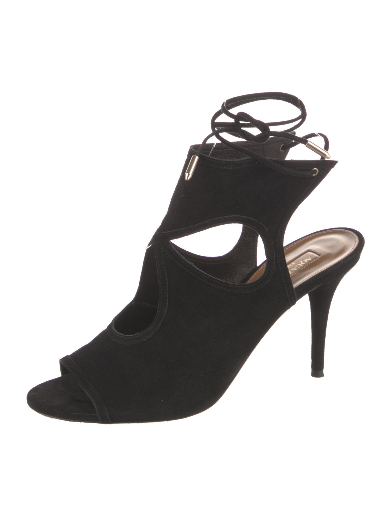 Aquazzura Suede Cutout Accent T-Strap Pumps